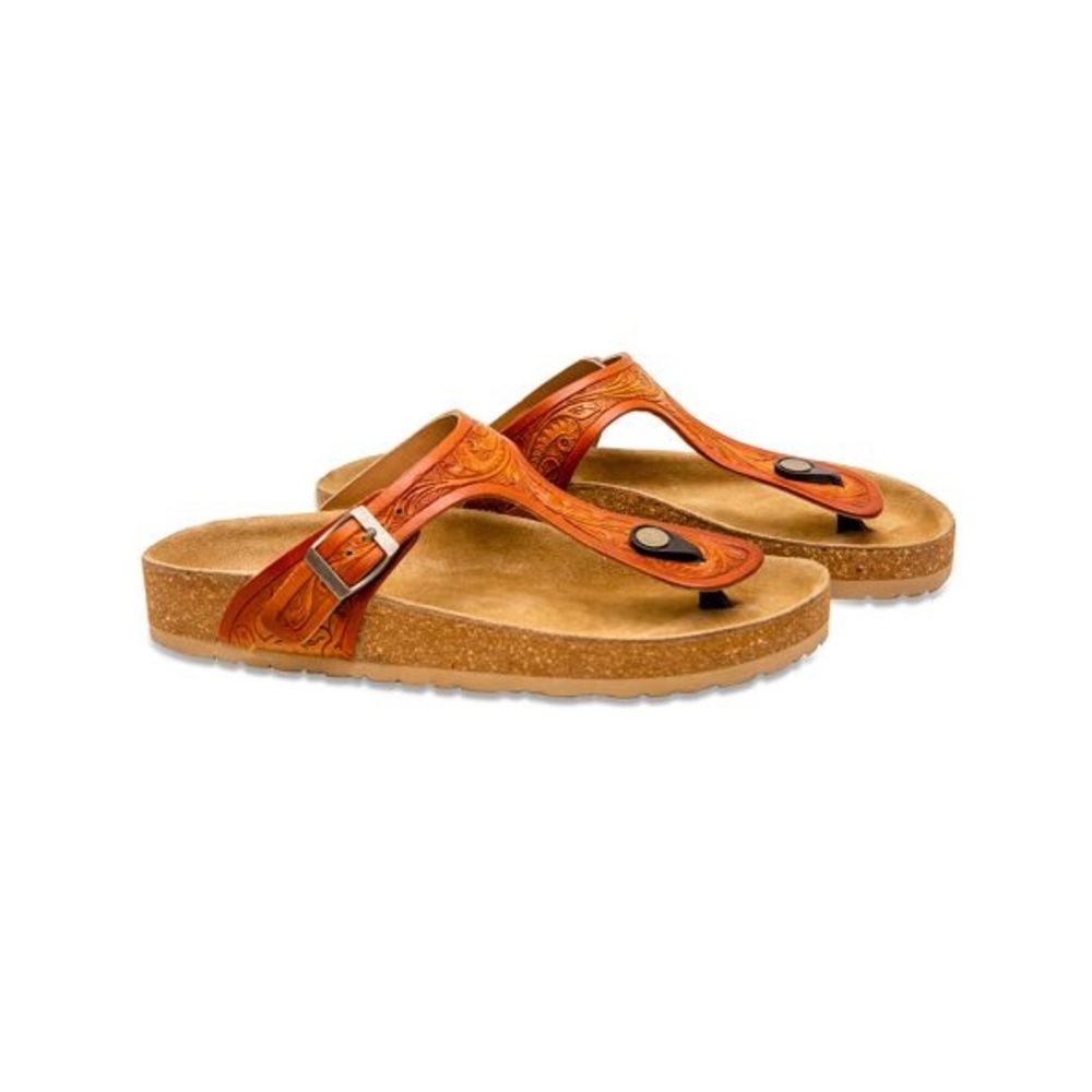 Myra Crockler Western Hand-Tooled Sandals Leather Various Sizes NWT New